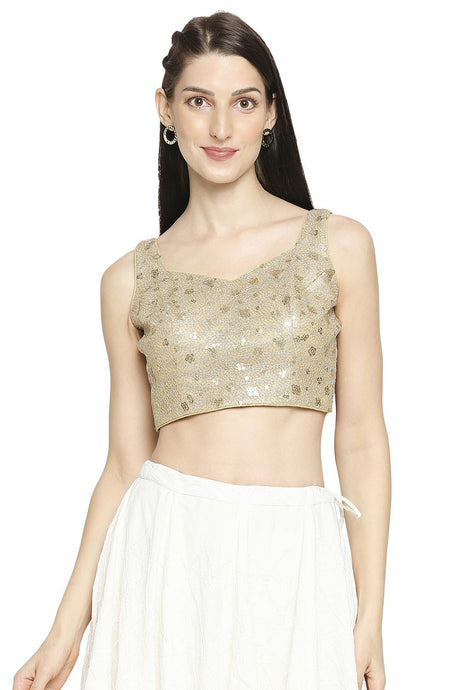 Buy Net Sequin Blouse in Gold