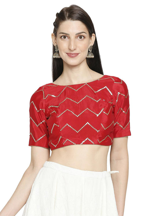 Buy Crepe Art Silk Sequin Blouse in Red