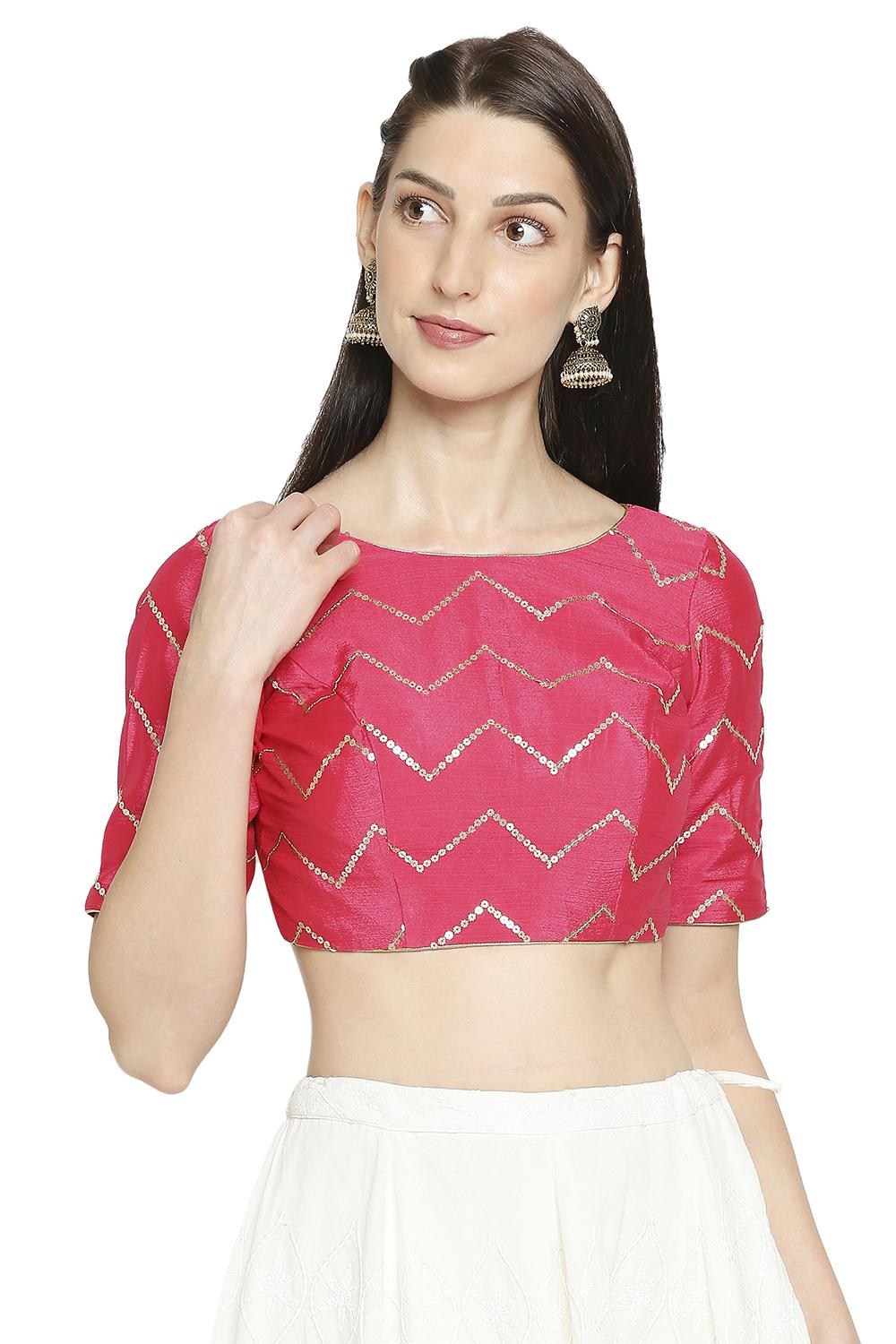 Buy Crepe Art Silk Sequin Blouse in Pink