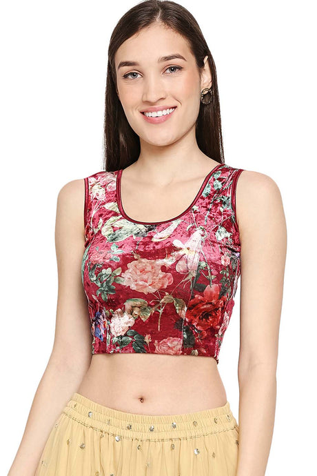 Buy Velvet Floral Blouses in Maroon