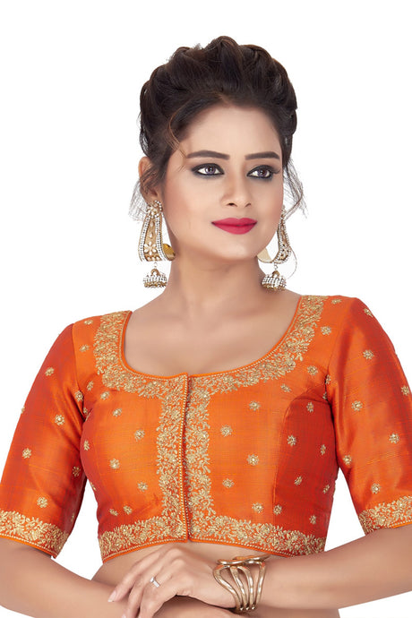 Buy Mulberry Art Silk Embroidered Blouses in Orange