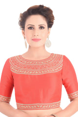 Buy Mulberry Art Silk Embroidered Blouses in Red