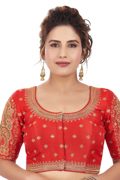 Buy Mulberry Art Silk Embroidered Blouses in Red