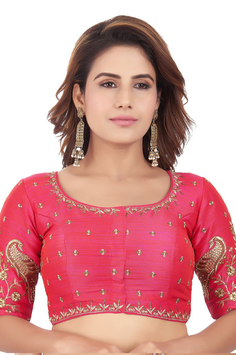 Buy Mulberry Art Silk Embroidered Blouses in Rani