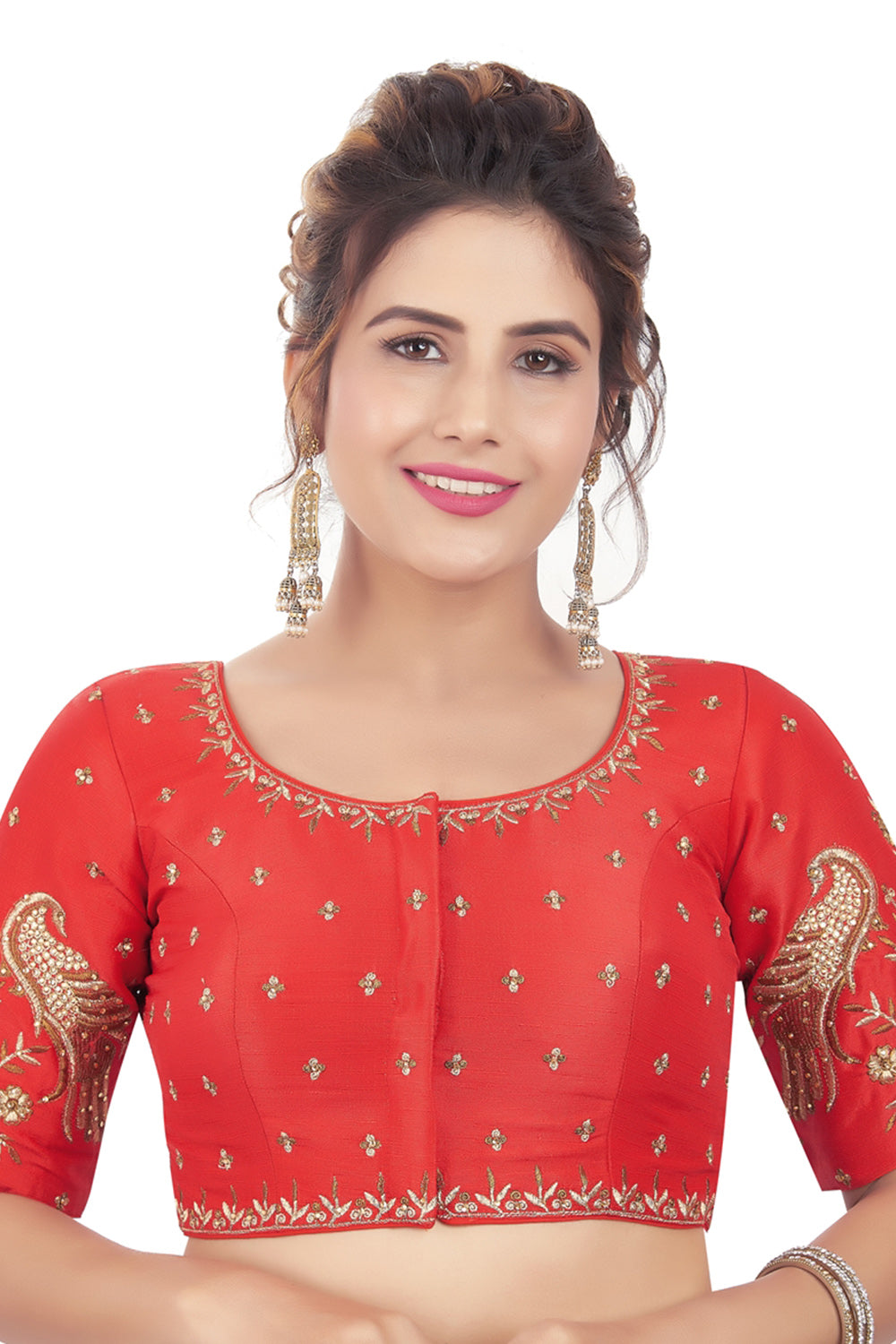 Buy Mulberry Art Silk Embroidered Blouses in Red