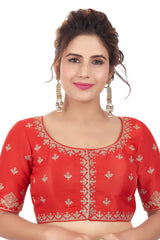 Buy Mulberry Art Silk Embroidered Blouses in Red