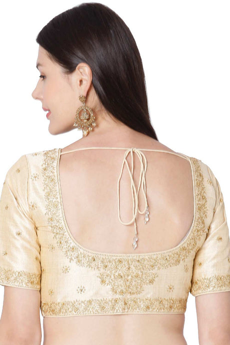 Gold Mulberry Silk Embroidered Readymade Saree Blouse