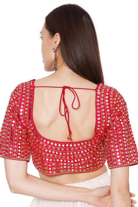 Rani Slub Silk Mirror Emb. Embroidered Readymade Saree Blouse