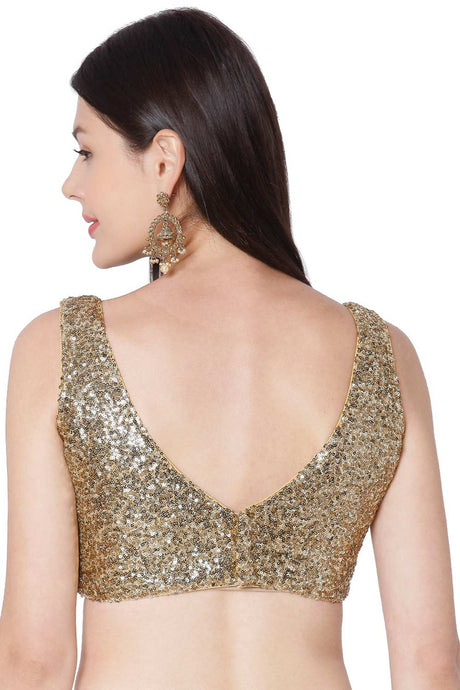 Gold Sequence Work Embroidered Readymade Saree Blouse