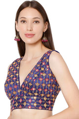 Royal Blue Embroidered Blouse for Women