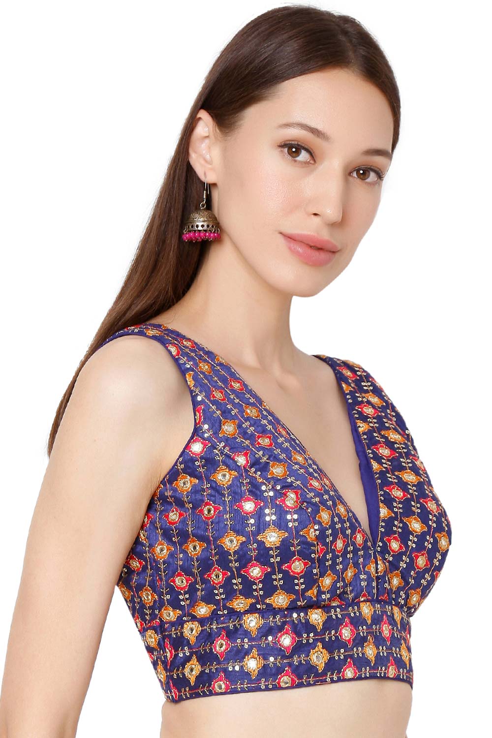 Sleeveless Royal Blue Brocade Blouse