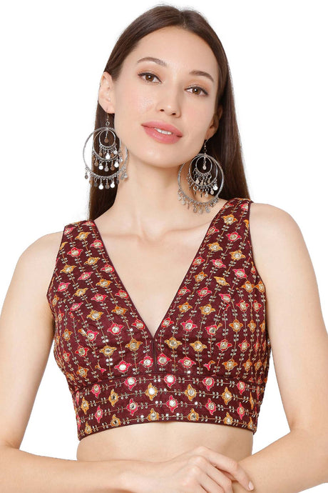 Buy Brocade Embroidered Blouse in Maroon