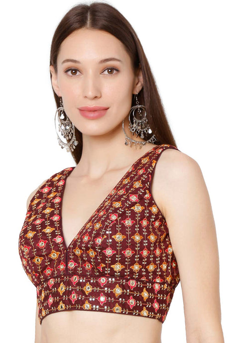 Maroon Embroidered Blouse for Women