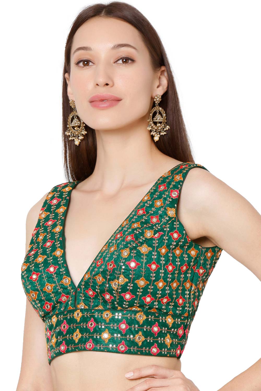 Green Embroidered Blouse for Women