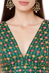 Green Brocade Embroidered Readymade Saree Blouse
