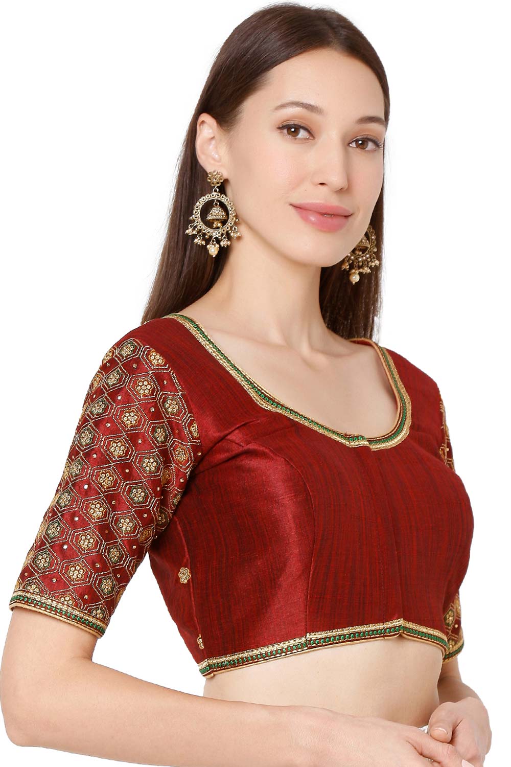 Half Sleeves Maroon Dupion Silk Blouse