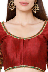 Maroon Dupion Silk Embroidered Readymade Saree Blouse