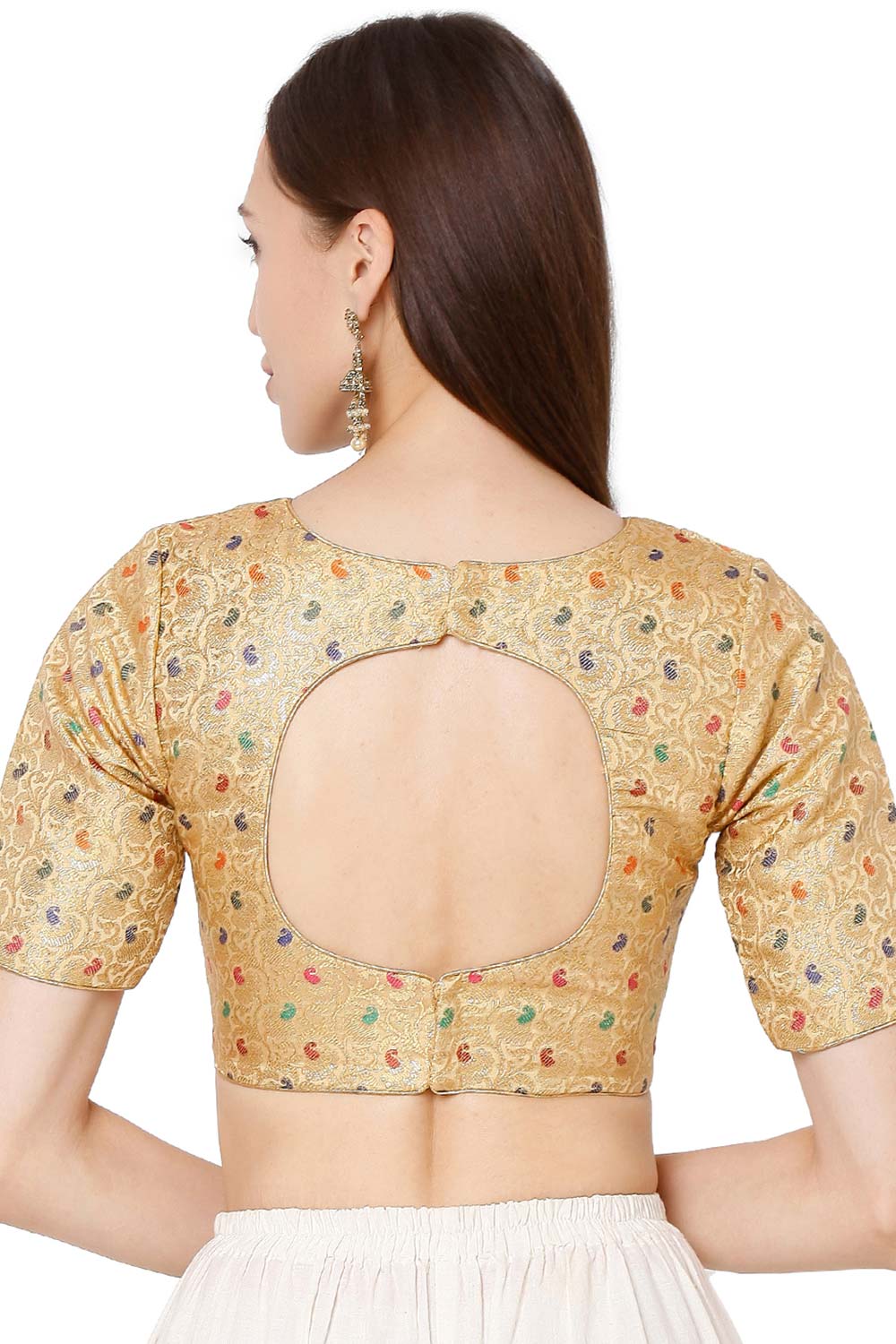 Boat Neck Brocade Gold Saree Blouse