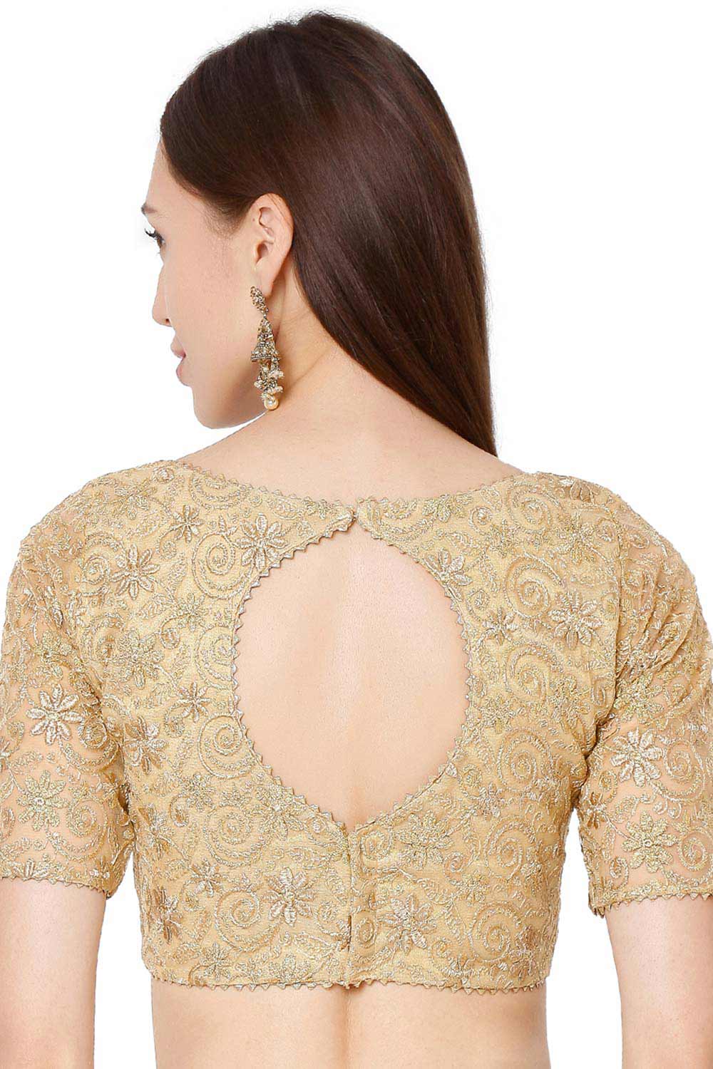 Round Neck Net Gold Saree Blouse