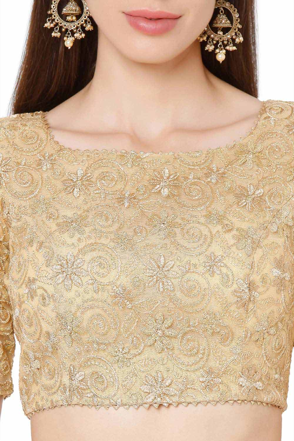 Gold Net Embroidered Readymade Saree Blouse