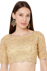 Buy Net Embroidered Blouse in Gold