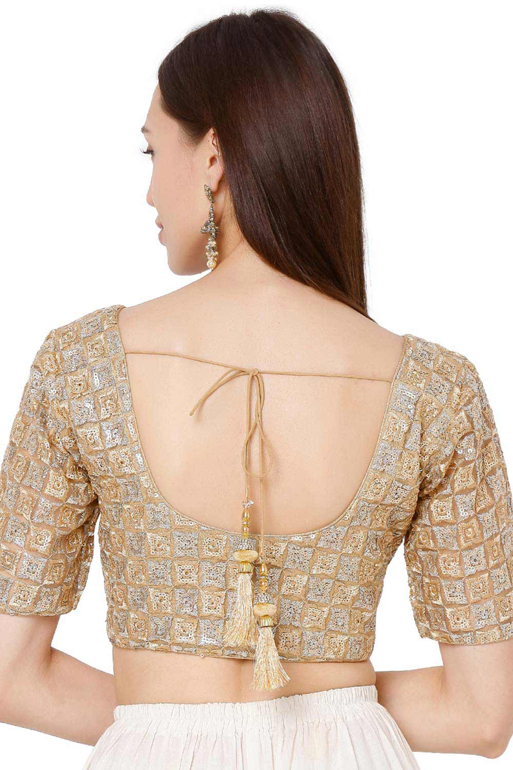 Round Neck Net Gold Saree Blouse