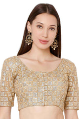 Buy Net Embroidered Blouse in Gold