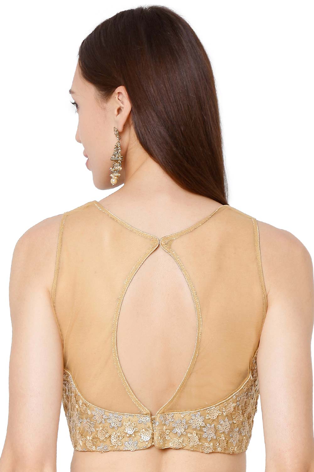 Boat Neck Net Gold Saree Blouse