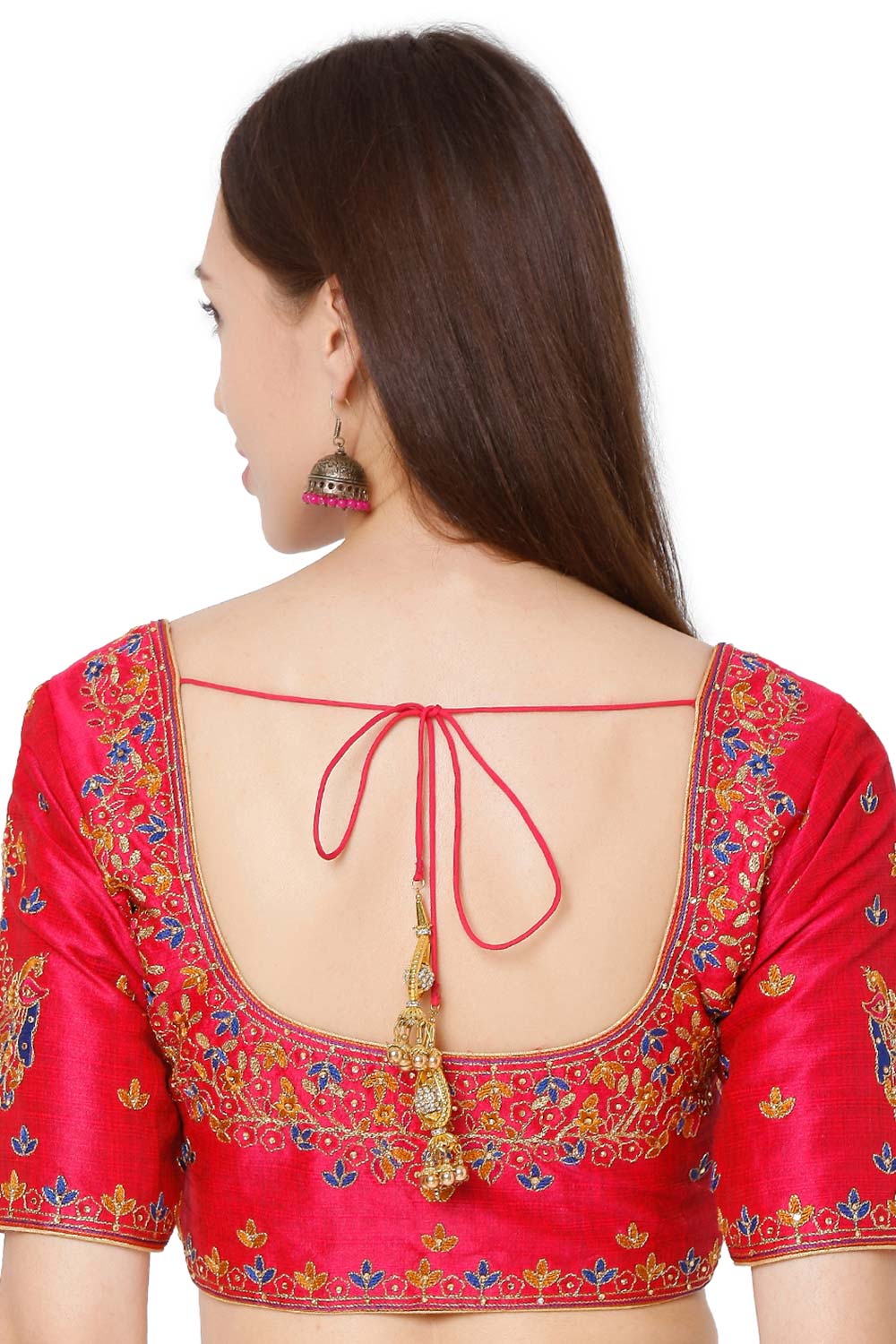 Round Neck Dupion Silk Pink Saree Blouse