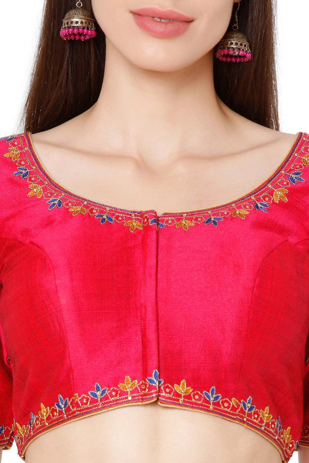 Pink Dupion Silk Embroidered Readymade Saree Blouse