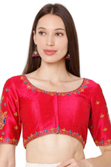 Buy Dupion Silk Embroidered Blouse in Pink