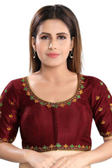 Buy Dupion Silk Embroidered Blouse in Maroon