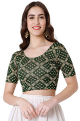 Green Lycra Stretchable Free Size Readymade Saree Blouse