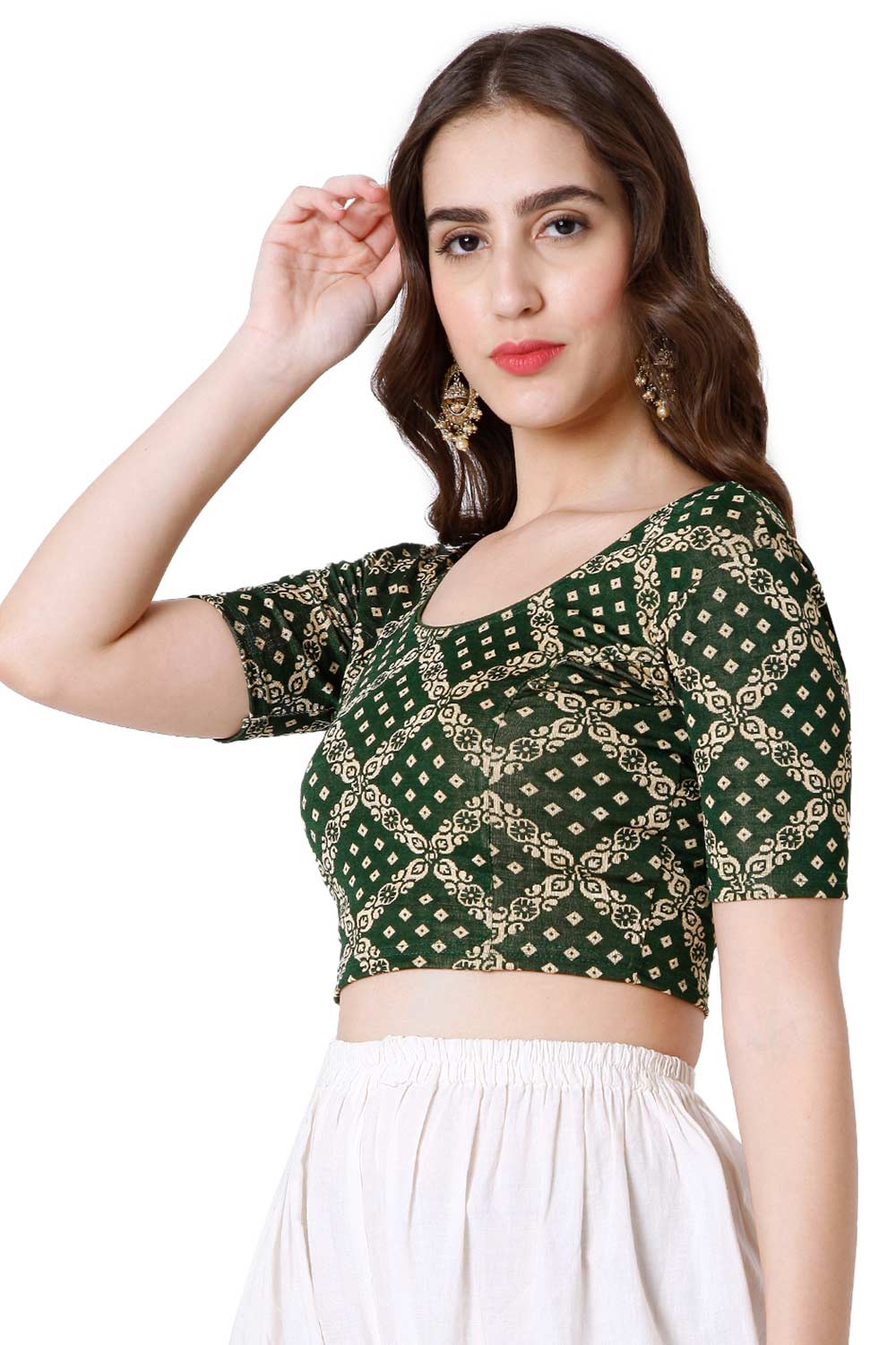 Green Lycra Stretchable Free Size Readymade Saree Blouse
