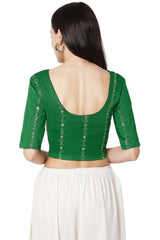 Buy Cotton Sequin Embroidered Saree Blouse in Green - Back