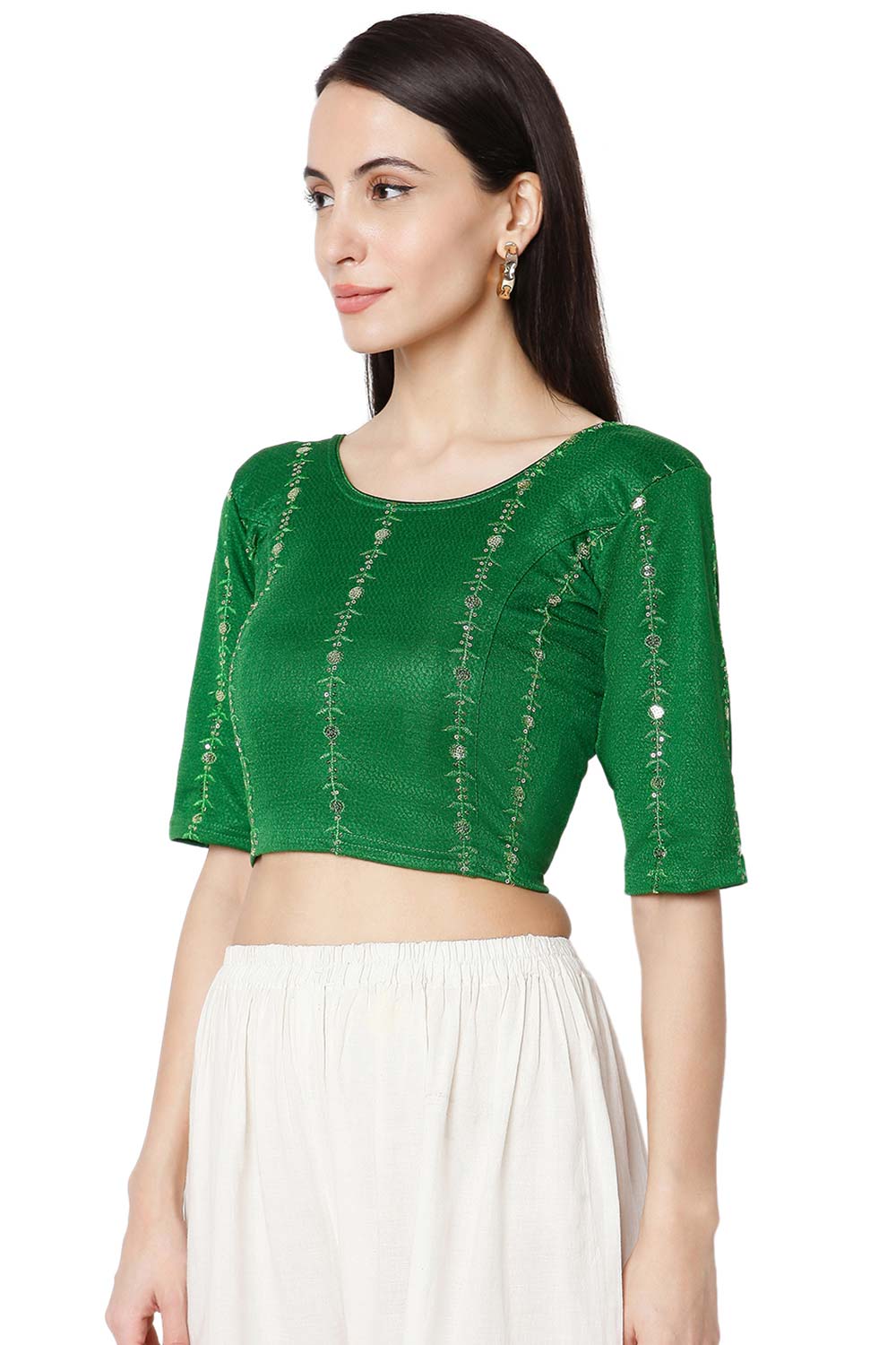 Buy Cotton Sequin Embroidered Saree Blouse in Green - Front