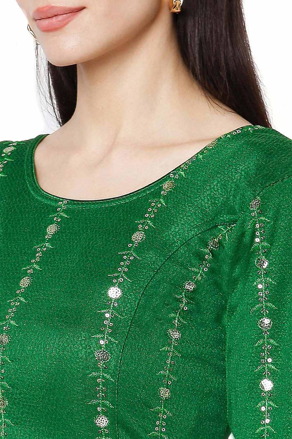 Buy Cotton Sequin Embroidered Saree Blouse in Green - Zoom In