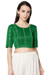 Buy Cotton Sequin Embroidered Saree Blouse in Green