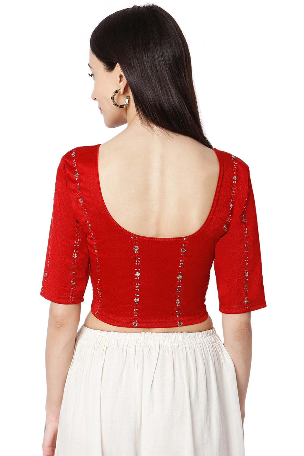 Buy Cotton Sequin Embroidered Saree Blouse in Maroon - Back