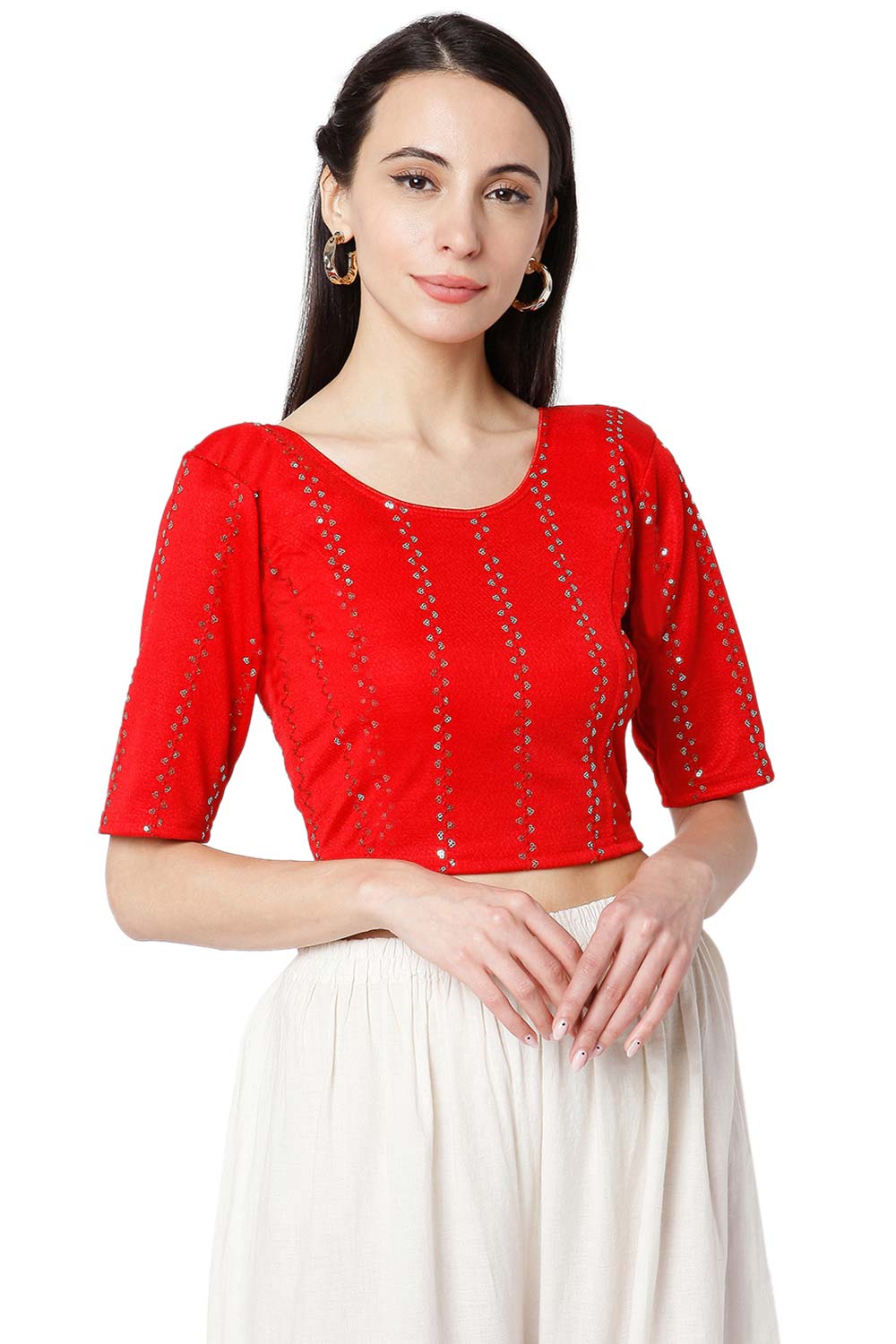 Buy Cotton Sequin Embroidered Saree Blouse in Red