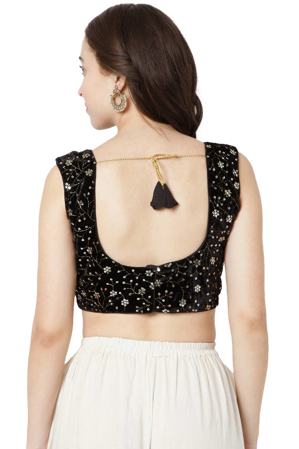 Black Velvet Readymade Free Size Saree Blouse