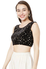 Black Velvet Readymade Free Size Saree Blouse