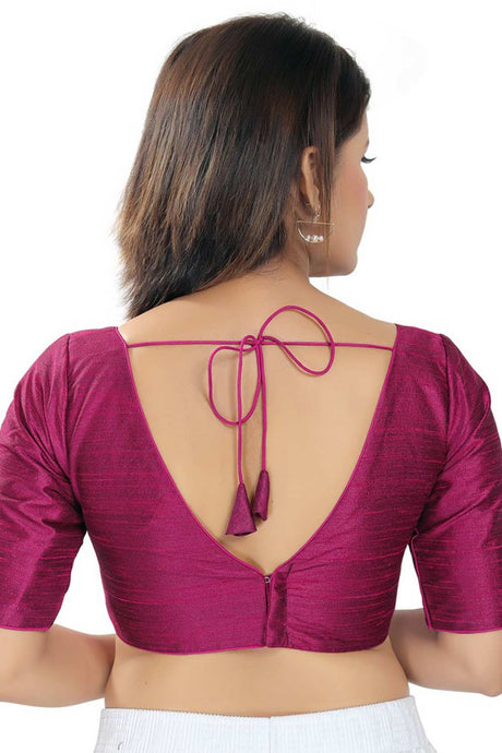 Magenta Silk Solid Readymade Saree Blouse