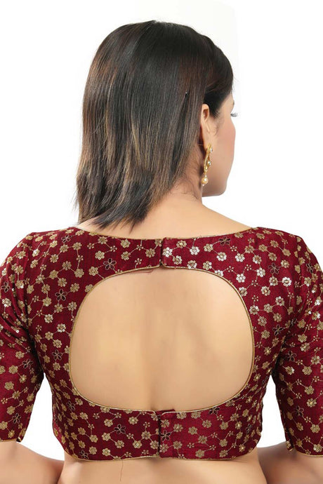 Maroon Mulburry Silk Embroidered Readymade Saree Blouse
