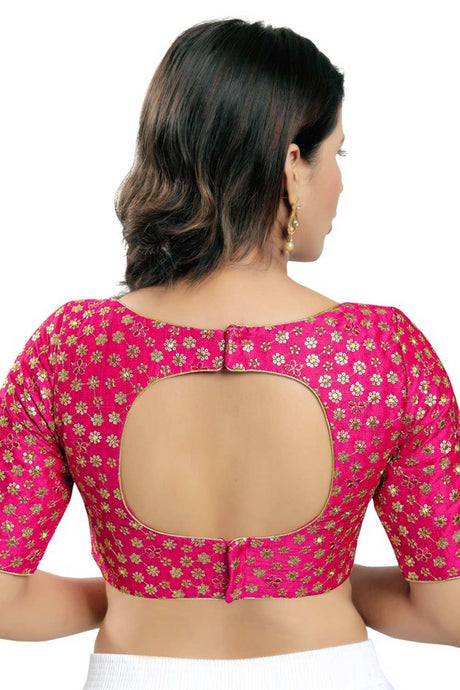 Pink Mulburry Silk Embroidered Readymade Saree Blouse