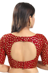 Red Mulburry Silk Embroidered Readymade Saree Blouse