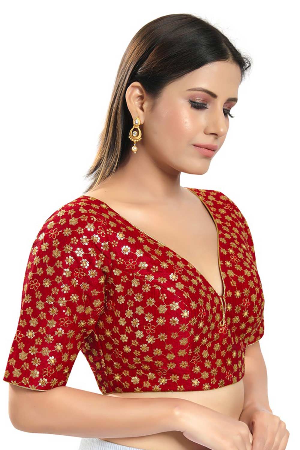 Red Mulburry Silk Embroidered Readymade Saree Blouse
