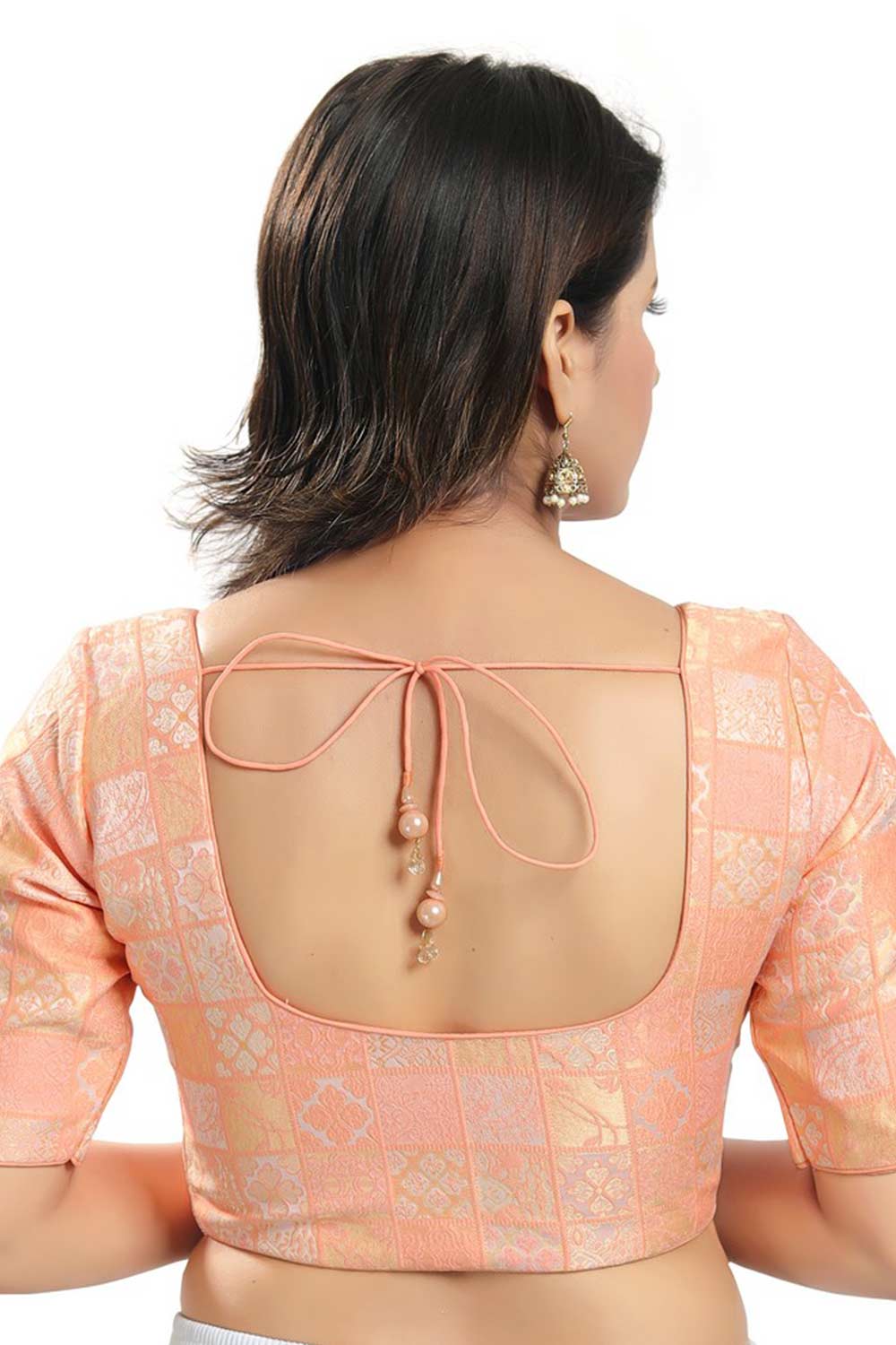 Peach Brocade Printed Readymade Saree Blouse