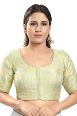 Pista Green Brocade Printed Readymade Saree Blouse