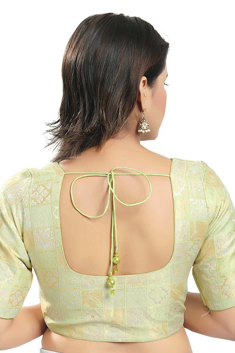 Pista Green Brocade Printed Readymade Saree Blouse